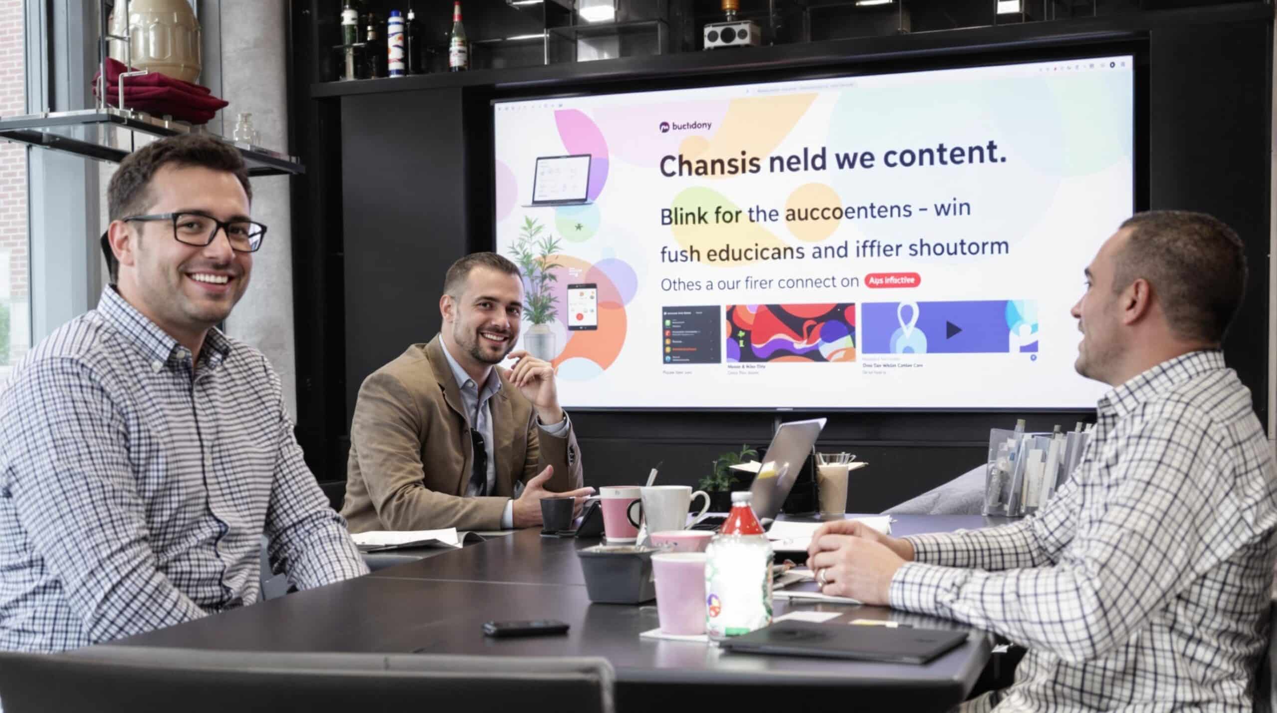 Een team van collega's bespreekt de impact van auteursrecht op de contentstrategie van hun bedrijf.